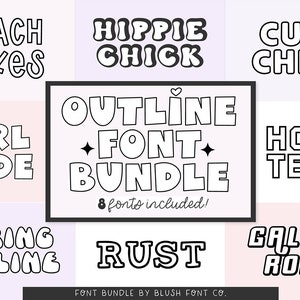 Paquete de fuentes de contorno, paquete de fuentes para Cricut, fuentes delineadas, fuentes de visualización, lindo paquete de fuentes, fuentes retro, procrear, paquetes de fuentes cricut