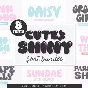 Pacote de fontes de bolha bonito e brilhante - Pacote de fontes retrô, pacote de fontes para Cricut, fontes de bolha, fontes boho, pacote de fontes fofas, fontes procriadas