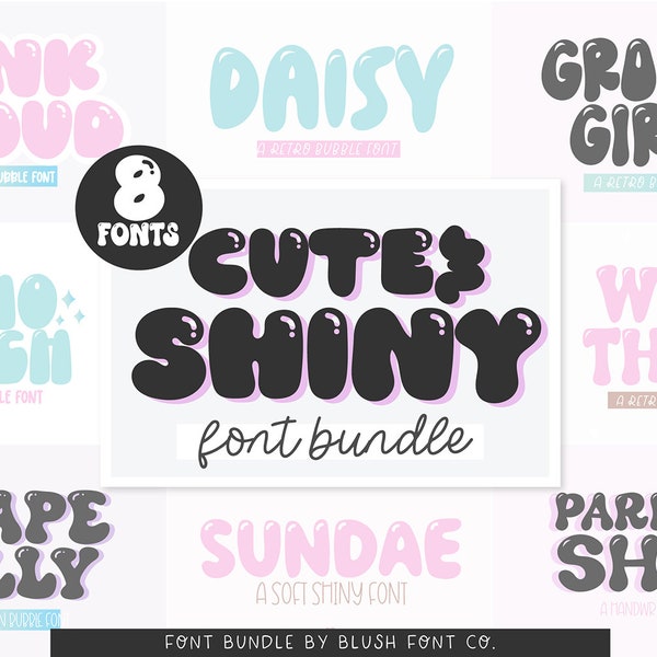 Cute and Shiny Bubble Font Bundle - Retro Font Bundle, Font Bundle for Cricut, bubble fonts, boho fonts, cute font bundle, procreate fonts