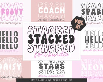 Stacked Font Bundle Vol 2, Font Bundle for Cricut, mirror fonts, display font, font bundle, retro fonts, procreate fonts, cricut font bundle