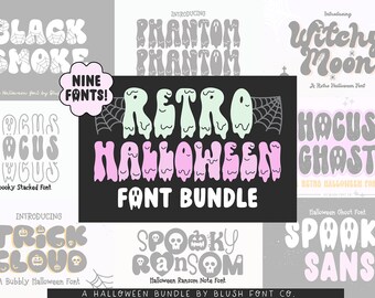 Retro Halloween Font Bundle Vol 1, .OTF installable fonts, halloween fonts, cricut halloween, cute halloween, halloween party, retro fonts