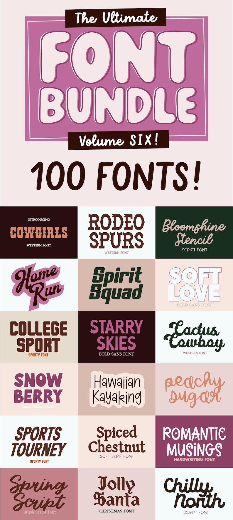 New 100 FONTS Vol. 6 - ULTIMATE Font Bundle, Huge Font Bundle, Cricut ...