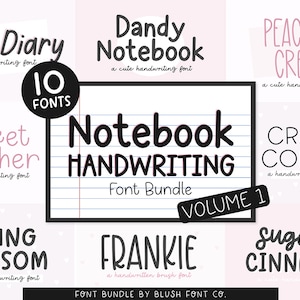 Notebook Handwriting Font Bundle Vol. 1, ensemble de polices pour Cricut, polices d'écriture manuscrite, ensemble de polices mignonnes, polices procréées, polices de prise de notes