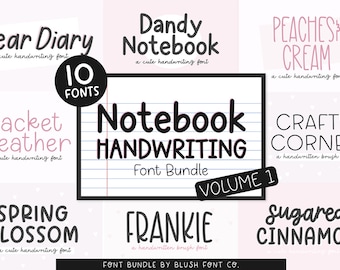 Notebook Handwriting Font Bundle Vol. 1, ensemble de polices pour Cricut, polices d'écriture manuscrite, ensemble de polices mignonnes, polices procréées, polices de prise de notes