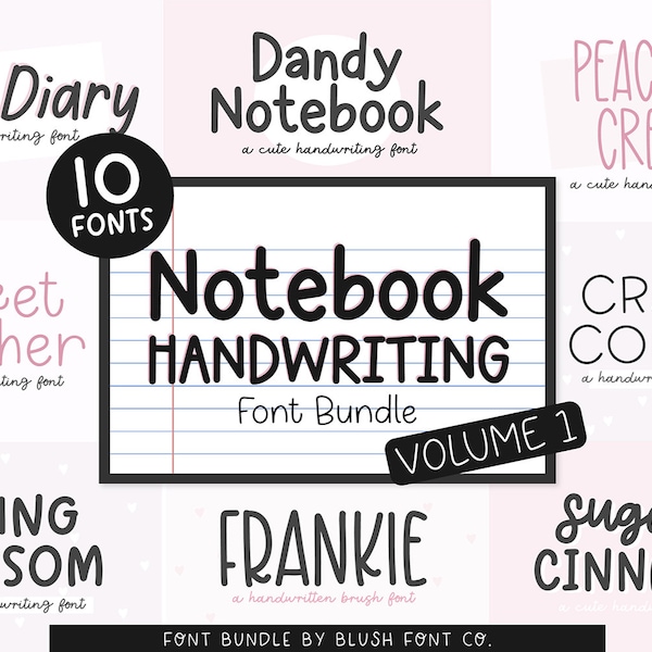 Notebook Handwriting Font Bundle Vol. 1, Font Bundle for Cricut, handwriting fonts, cute font bundle, procreate fonts, note taking fonts