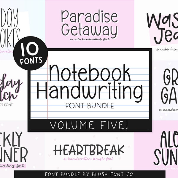Notebook Handwriting Font Bundle Vol. 5, Font Bundle for Cricut, handwriting fonts, cute font bundle, procreate fonts, note taking fonts