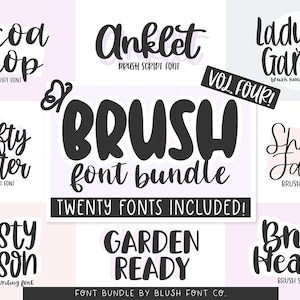 20 FONTS! BRUSH Font Bundle Vol. 4, Font Bundle for Cricut, goodnotes fonts, handwriting fonts, cute fonts, girly, procreate fonts, crafters