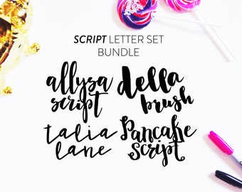 New SCRIPT Letter Set BUNDLE-INSTANT download 4 script brush fonts in svg format, font bundle, svg font, brush font script svg, font cut