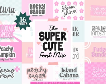 16 FONTS! SUPER CUTE Font Mix - Font Bundle, Font Bundles for Cricut, handwriting fonts, cute font bundle, girly, canva, goodnotes fonts