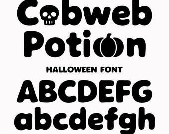 INSTANT .OTF DOWNLOAD "Cobweb Potion" a cute and spooky halloween font, cute fonts, scary fonts, spooky fonts, halloween party