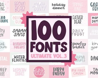 100 FONTS! Vol. 3 ULTIMATE Font BUNDLE, Huge Font Bundle, script fonts, cricut bundle, font bundle, canva, cursive, goodnotes, handwriting
