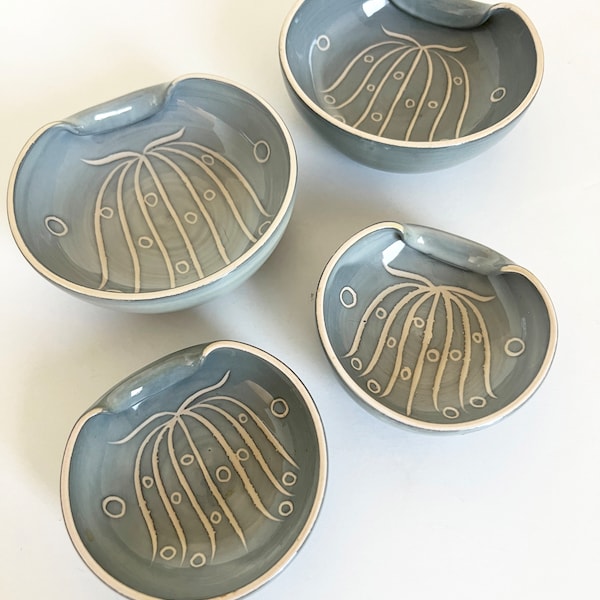 Bo Fajans Sweden Pottery Bowl Dish Jellyfish Set of 4 Scandinavian Mid Century