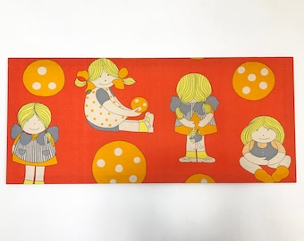 Mid Century Kids Children Girl Fabric Art Print Panel Wall Hanging Scandinavian
