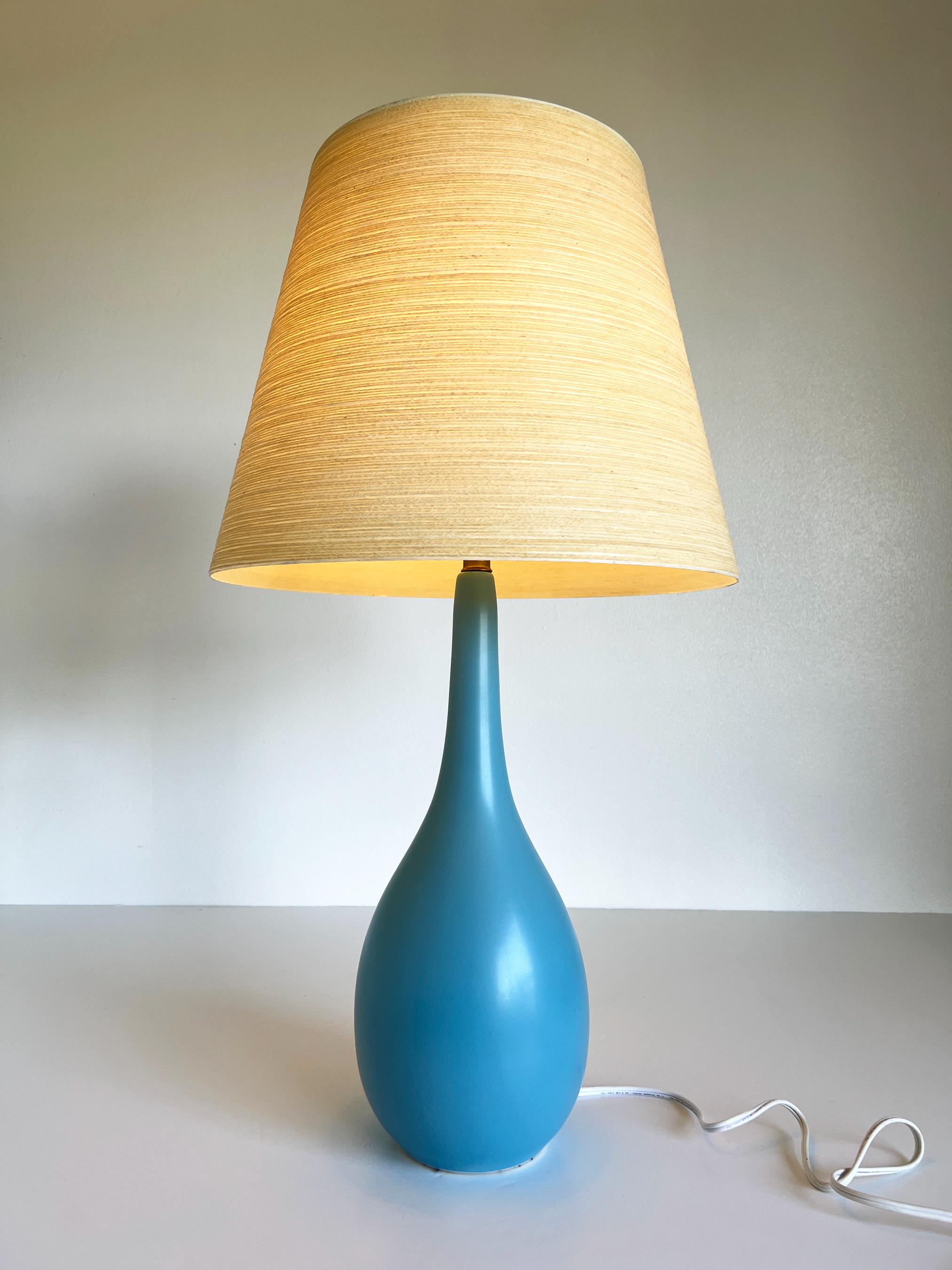 Large Lotte Bostlund Ceramic Table Lamp Blue Mid Century Danish