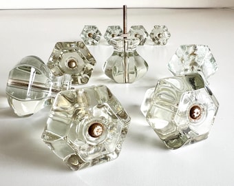 Antique Clear Glass Drawer Knobs 2" Dresser Cabinet Pulls Hardware Vintage 6pc Set