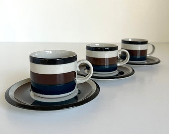 Arabia Finland Kaira Tea Coffee Cup Saucer Set of 3 Mid Century