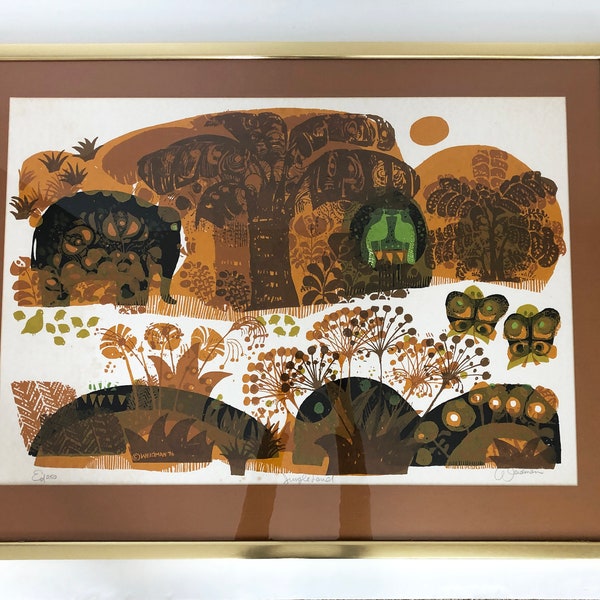 David Weidman Jungle Land Signed Original Art Print Limited Edition Mid Century