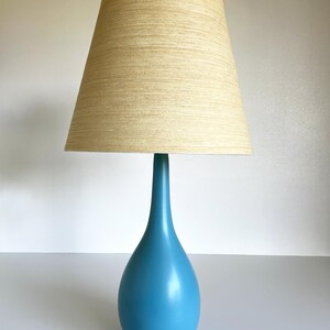 Large Lotte Bostlund Ceramic Table Lamp Blue Mid Century Danish Modern