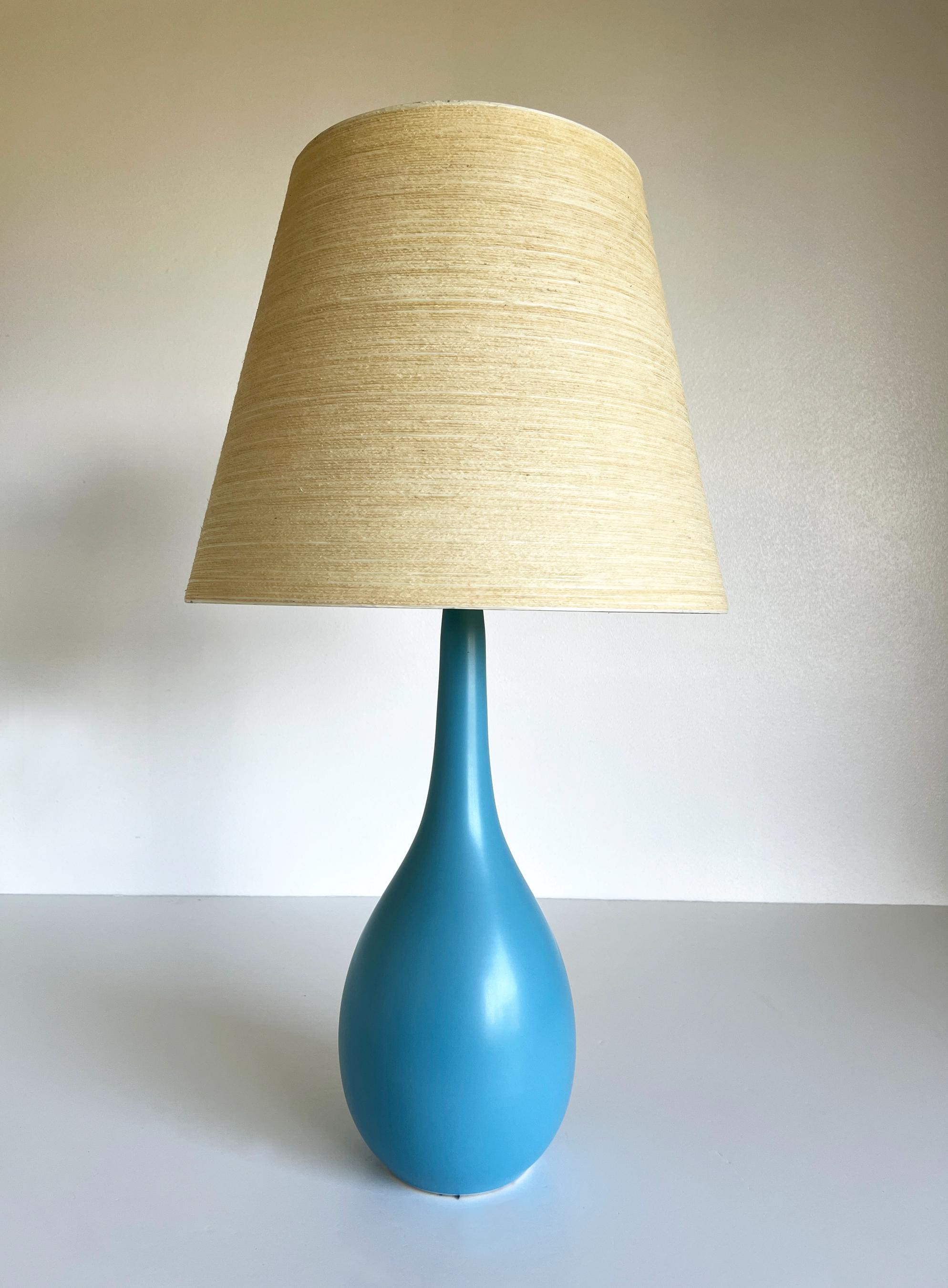 Large Lotte Bostlund Ceramic Table Lamp Blue Mid Century Danish