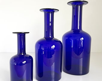 Holmegaard Gulvase Otto Brauer Blue Glass Vase 17" Scandinavian Danish Modern