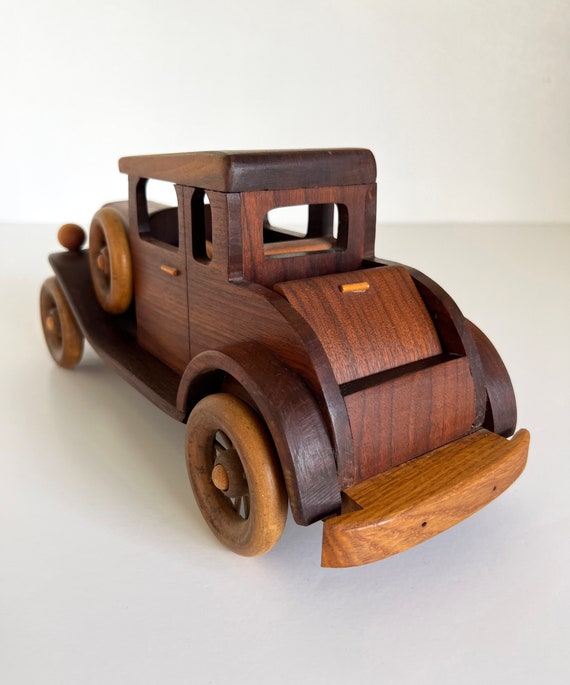 1930 Ford 5 Window Coupe Wood Model Toy Car Vintage Solid Walnut