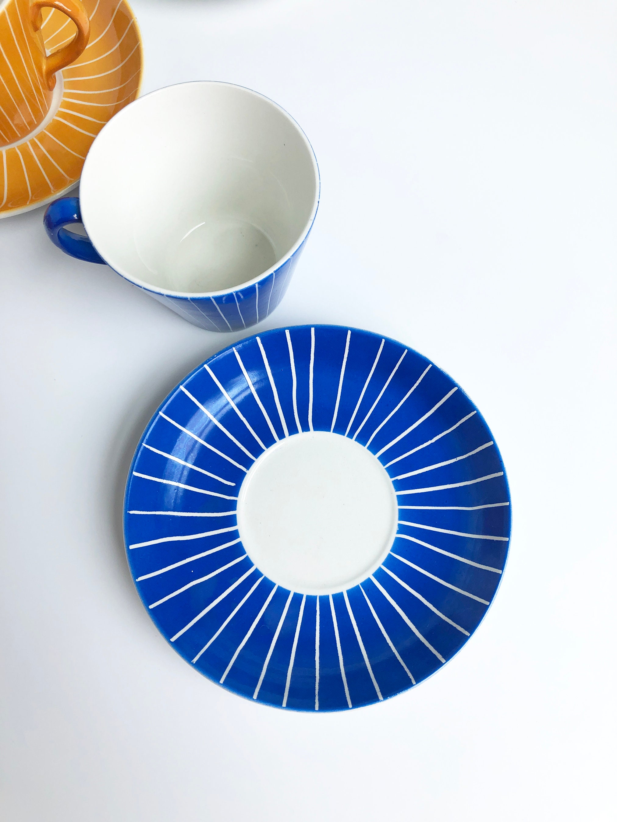 Gefle/UpsalaEkeby＊ATLANTICA＊・* Upsala Ekeby Gefle Zenit Tea Coffee Cup Saucer Blue Mid
