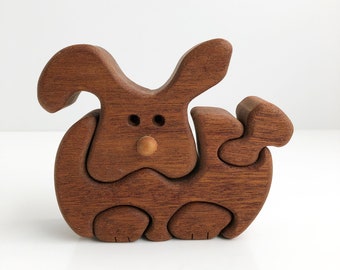 Vintage Nesting Wood Toy Puzzle Jigsaw Rabbit Mid Century