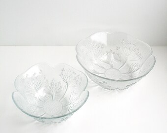 Dansk Floriform Glass XLarge Serving Bowl Set of 2 Mid Century