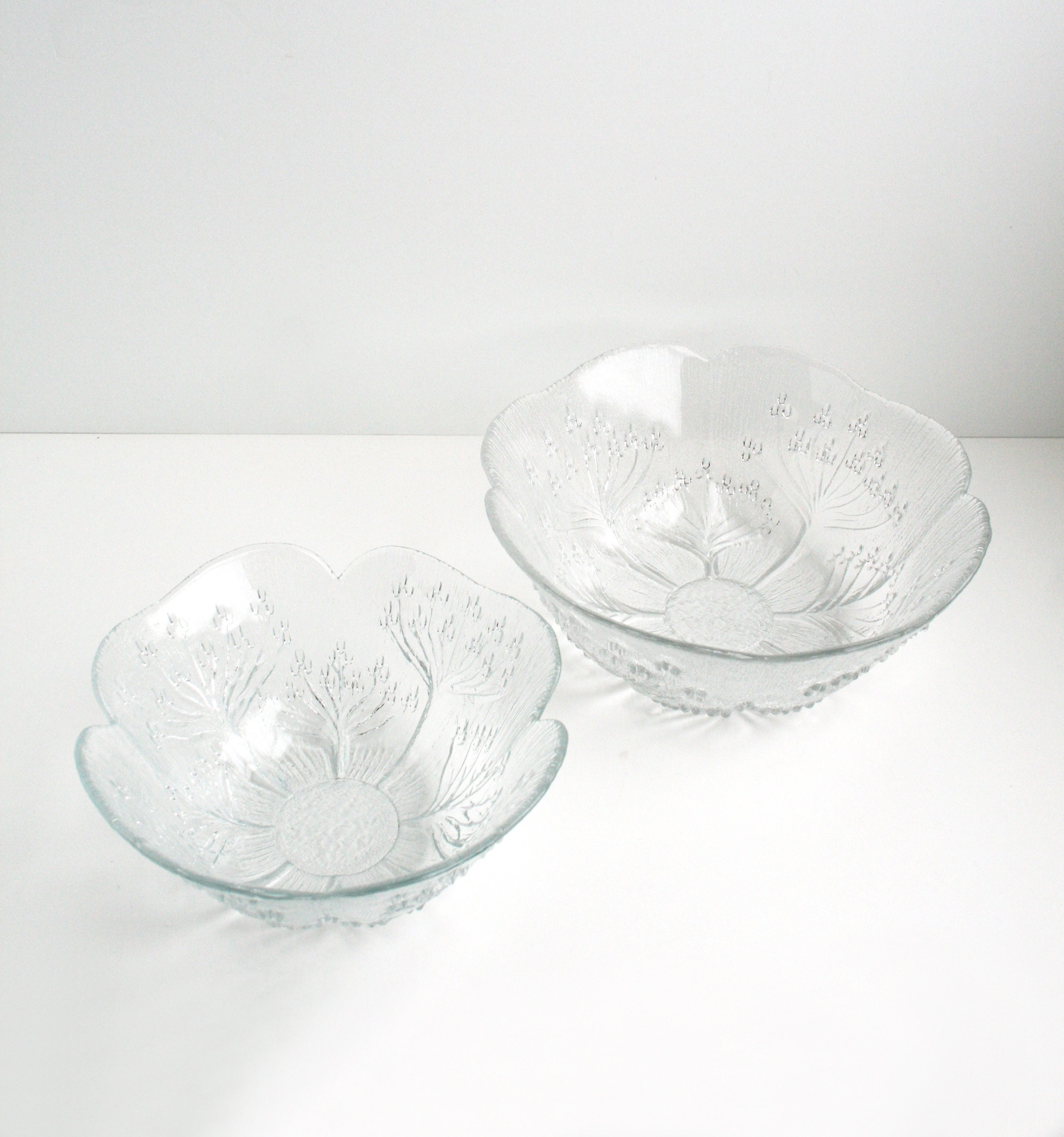 Dansk Floriform Glass XLarge Serving Bowl Set of 2 Mid Century Etsy