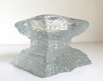 Vintage Textured Solid Glass Pillar Candle Holder Pedestal Blenko Scandinavian Mid Century