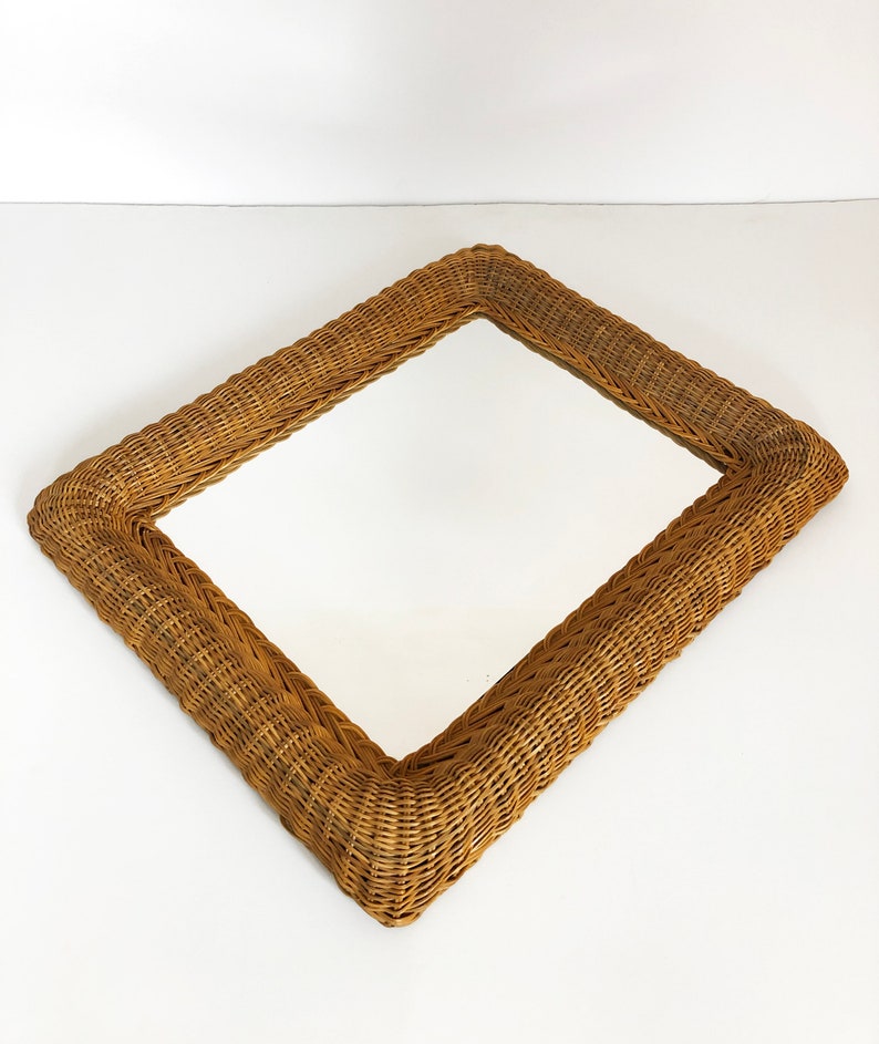 Vintage Wicker Rattan 24 Large Rectangle Wall Mirror Mid Etsy