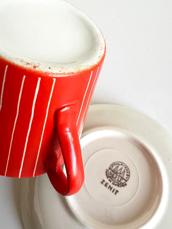 Upsala Ekeby Gefle Zenit Tea Coffee Cup Saucer Red Mid Century - Etsy