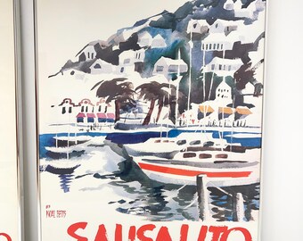 Noal Betts Sausalito 1983 Framed Art Poster Print Signed Vintage Advertising Mid Century