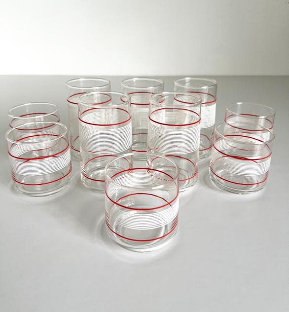 Vintage Red White Striped Drinking Glass Tumbler Cocktail Tall Short Glasses  10pc Set Mid Century - Etsy