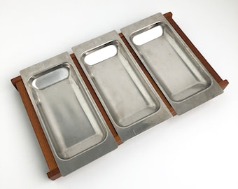 Danish Modern Teak Stainless Kalmar Tray Server Set