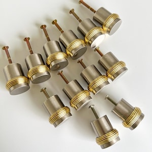 Vintage Chrome Brass Cylinder Knob Drawer Pull Handle Cabinet Hollywood Regency Mid Century Post Modern