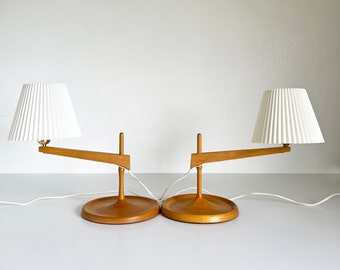 Mid Century Sculptural Studio Wood Adjustable Table Lamp Pair Scandinavian