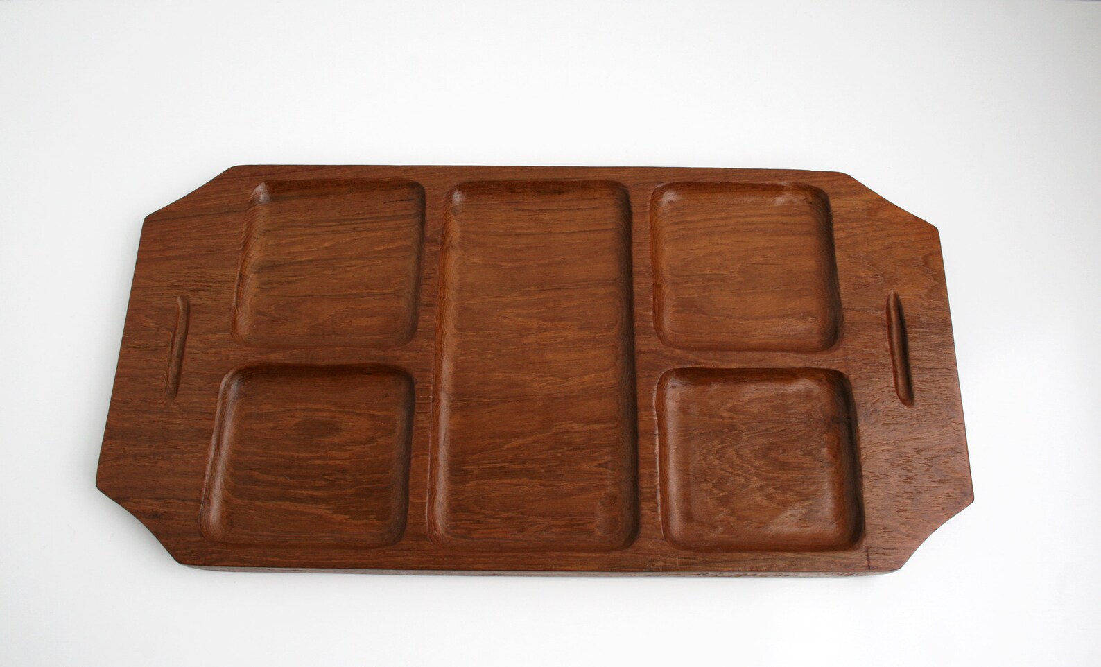 Large Solid Teak Wood Divided Tray Platter Danish Modern Etsy