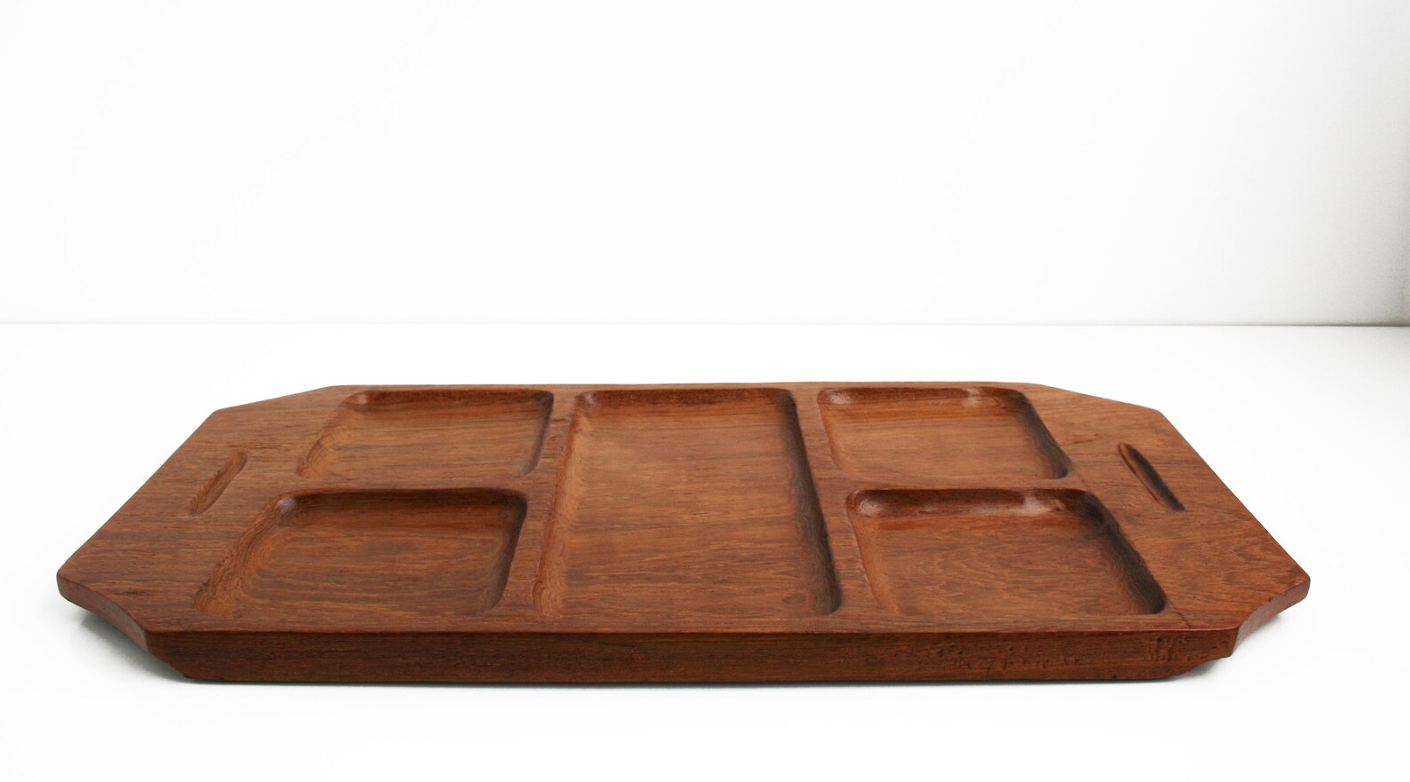 Large Solid Teak Wood Divided Tray Platter Danish Modern Etsy