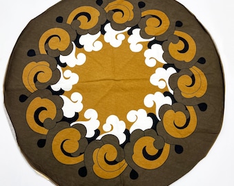 RARE Vintage Almedahls 60” Large Round Table Cloth Linen Textile Sweden Mid Century Scandinavian