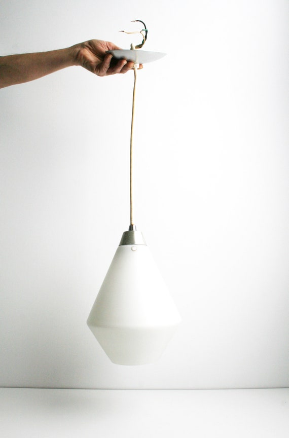 Mid Century Frosted White Glass Metal Pendant Light Fixture Hanging Lamp