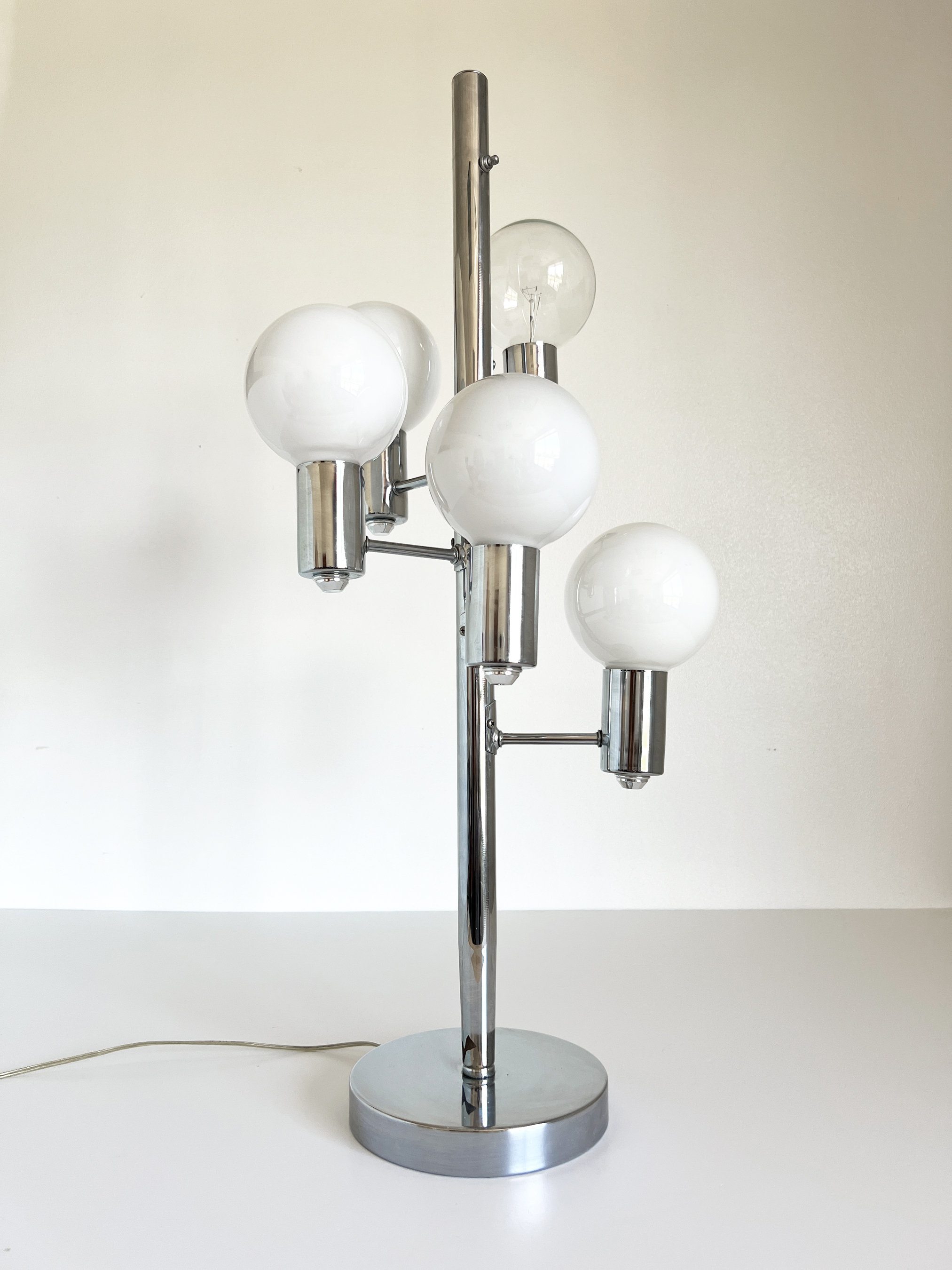 Vintage Globe Chrome Waterfall Cascade 5 Arm Table Lamp Space Age 