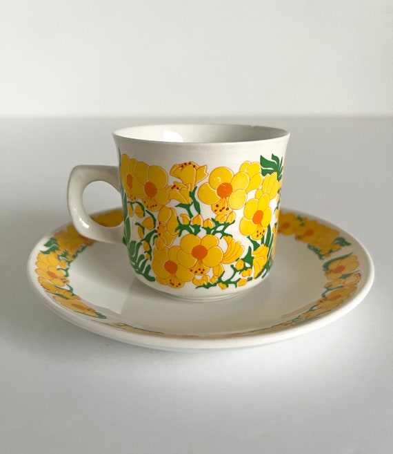 Egersund Norway Yellow Flower Cosmos Cup Saucer Mid Century - Etsy