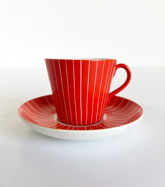 Upsala Ekeby Gefle Zenit Tea Coffee Cup Saucer Red Mid Century - Etsy
