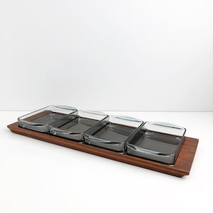 Danish Modern Teak Glass Large Tray Snack Server Set