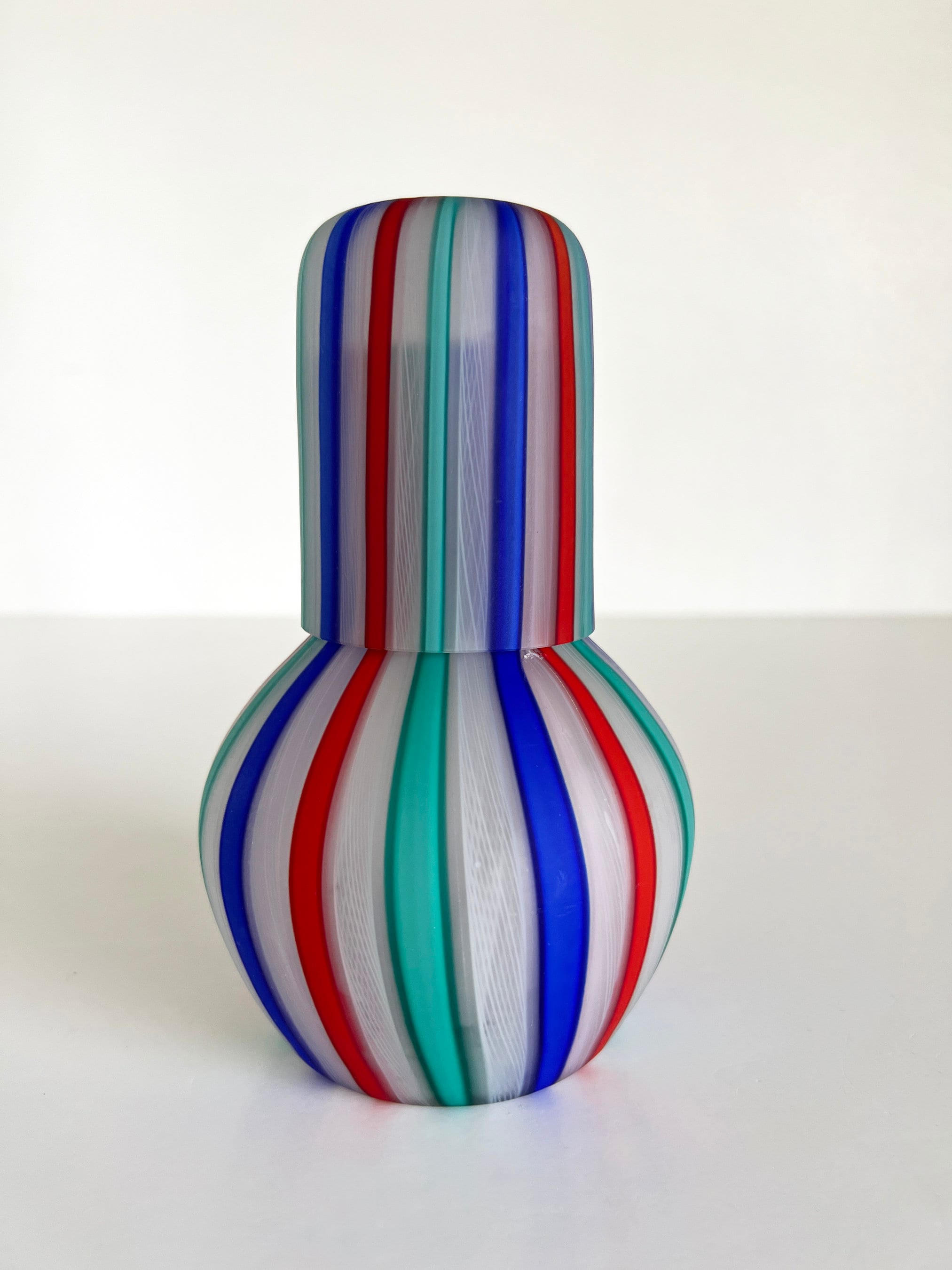 Fratelli Toso Latticino Striped Decanter Cup Glass Set Vase Murano