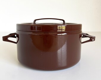 Finel Arabia Finland Seppo Mallat Lidded Enamel Pot Brown Mid Century