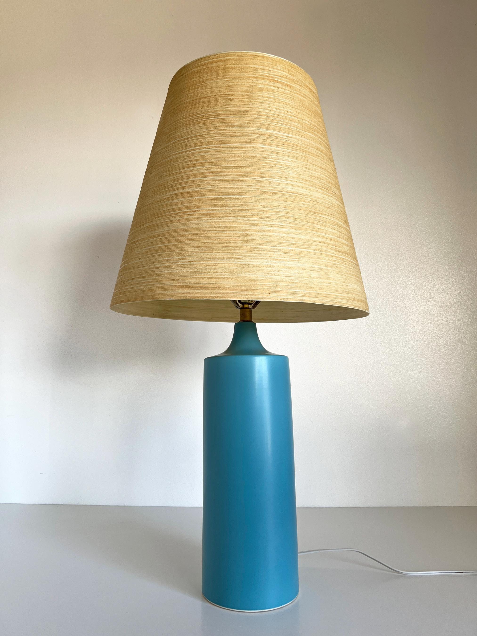 X-large Lotte Bostlund Ceramic Table Lamp Blue Mid Century Danish