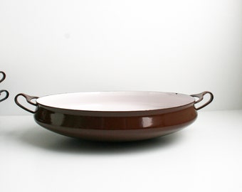 Large Dansk Kobenstyle Enamel 13.5" Paella Pan Brown Mid Century
