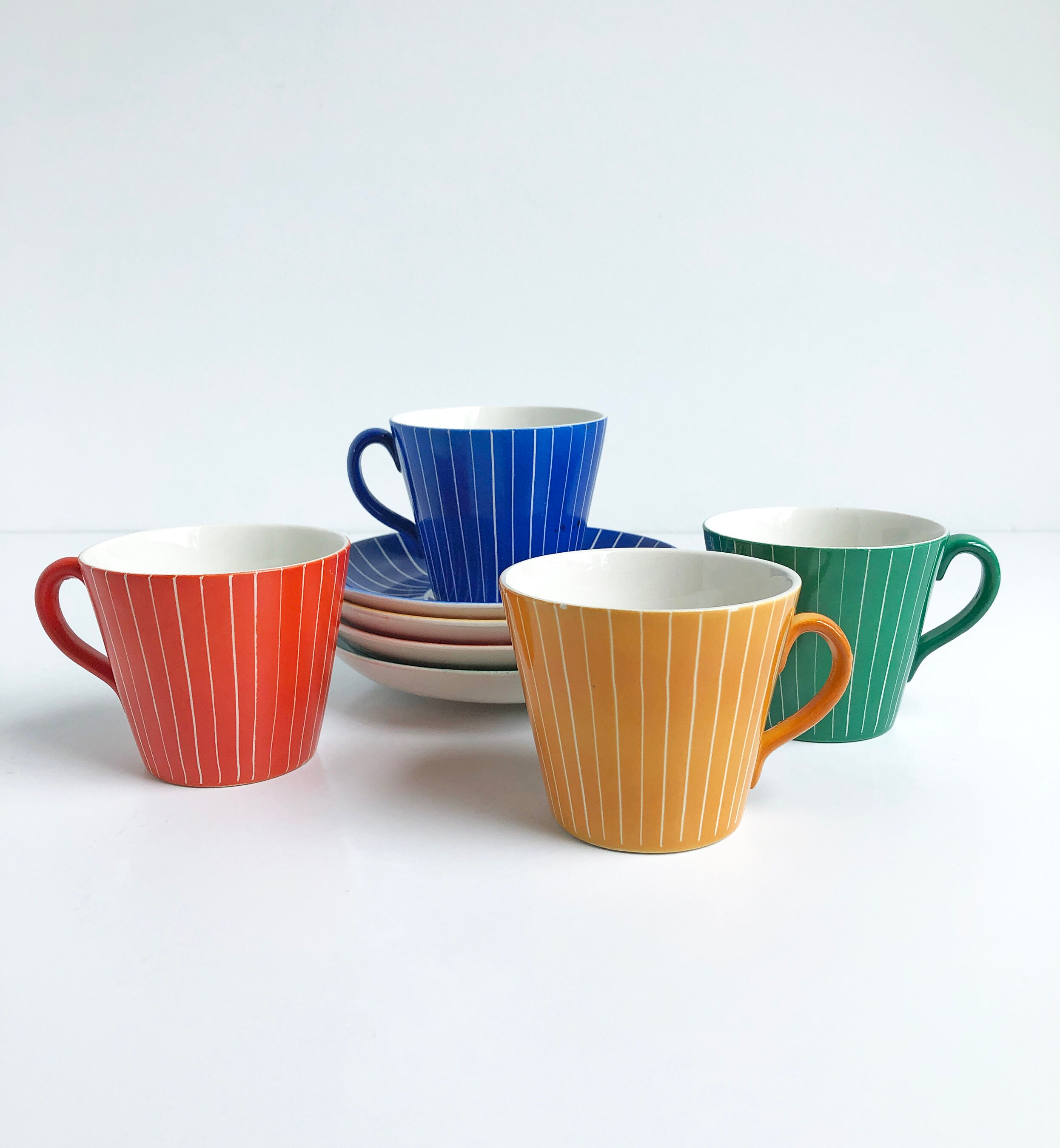 Upsala Ekeby Gefle Zenit Tea Coffee Cup Saucer Blue Mid